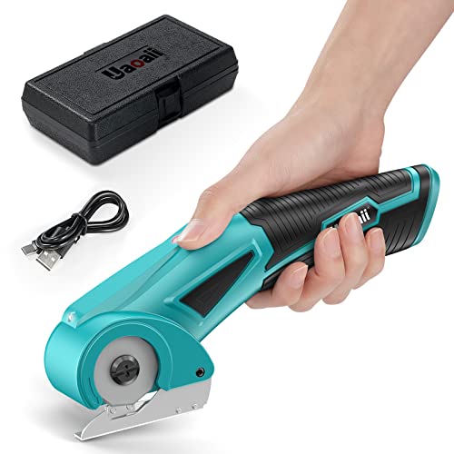 Cordless Electric Scissors, Uaoaii 4V Cordless Multi-Cutter with LED Light, Safety Lock & Case, Rechargeable Cardboard Cutter, Power Rotary Scissors for Carpet Fabric Leather, Effortless
