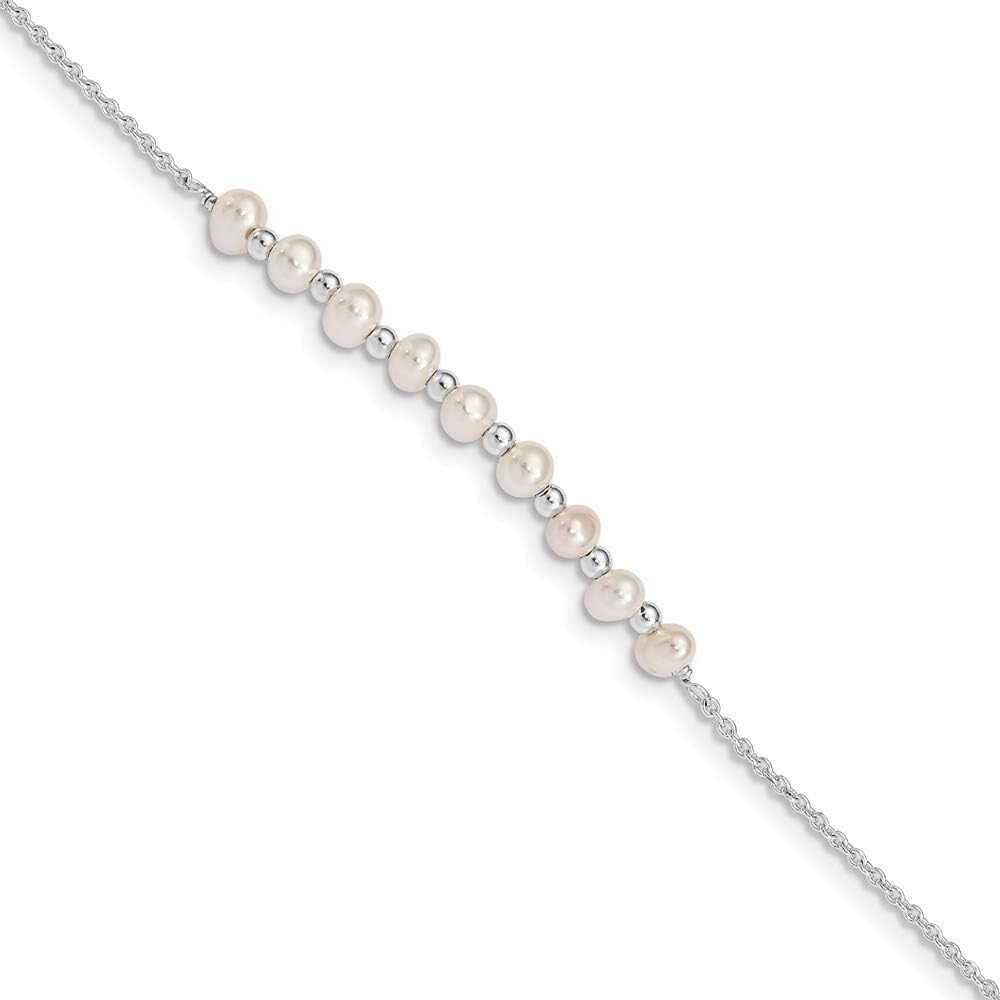 Solid 925 Sterling Silver White Freshwater Cultured Pearl Bracelet 6.5" (Width = 0mm)