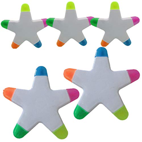 HiKin Brush Tip Highlighters, Creative Star Shape Light Color Fluorescent Pens Markers with 5 Colors, Great for Journal Planner Note Taking and Coloring Book, Non-Toxic & Odorless Watercolor.