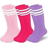 CHarmeFleur 3 Paar Rosa Lila Fußball Socken Kinder Socken Anti-Rutsch Grip Jungen Mädchen Socken Anti-Rutsch Sport für Fußball Tennis Laufen 6-9 Jahre Alt