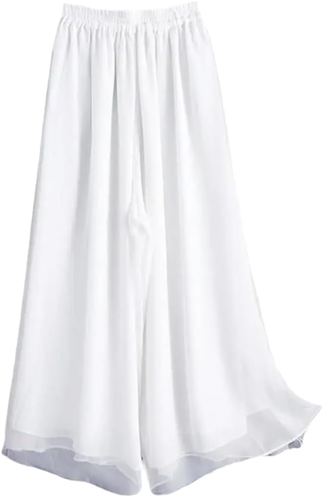 Women's Solid Color Casual Dance Trousers Elastic Waist Loose High Waist Wide Leg Pants