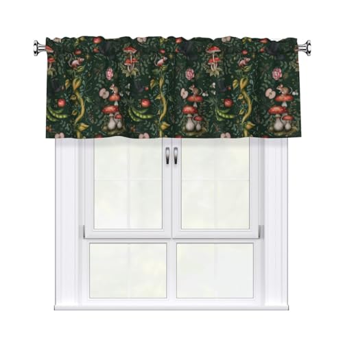 mutakin Mushroom Vintage Valances for Windows Rod Pocket Curtain Valance 1 Panel Short Curtains for Kitchen Bathroom Living Room Bedroom Window Treatments