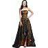 Kivary Strapless Black Lace High Low Long A Line Corset Prom Evening Formal Dresses