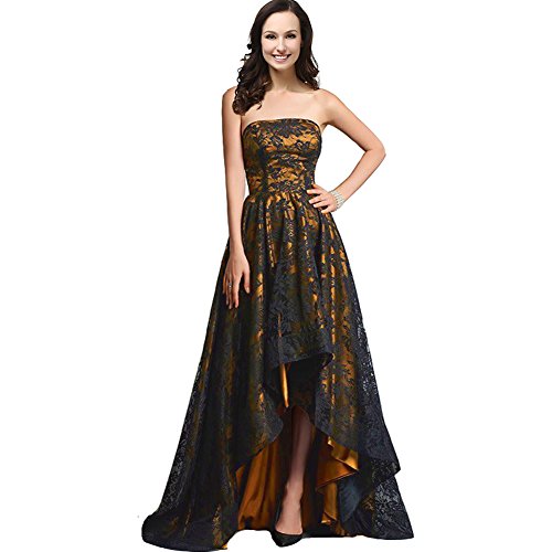 Amazon.com: Strapless Black Lace High Low Long A Line Corset Prom Evening  Formal Dresses Gold US 2 : Clothing, Shoes & Jewelry