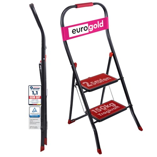 EUROGOLD® Trittleiter 2 Stufen [TÜV Zertifiziert bis 150 kg...