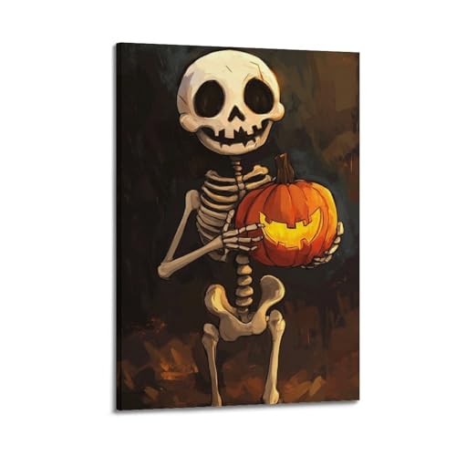 Toile Halloween crâne et citrouille 20x30 cm décor de chambre