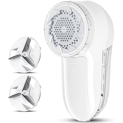 JUEYINGBAILI Fabric Lint Shaver - Fuzz Remover, with 3 Shave Heights, Battery Operated, AC120V Electric Sweater Shaver, White - Remove Clothes Fuzz, Lint Balls, Pills, Bobbles Cover