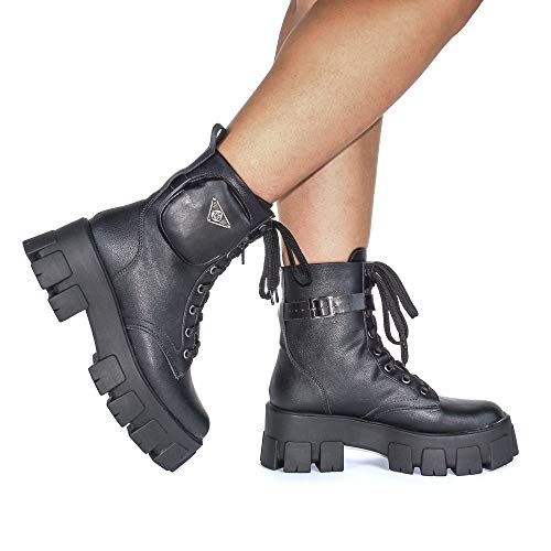 Bota Coturno Tratorada Plataforma Bolsa Removível Blogueira Tamanho:37;Cor:Preto