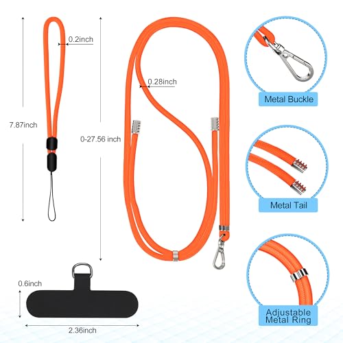 Image of takyu Phone Lanyard, 2 Pack Adjustable CellPhone Lanyard Crossbody Neck Strap & 2 Pack Wrist Strap & Nylon Tether Tabs Compatible for iPhone Android Smartphones Orange Black