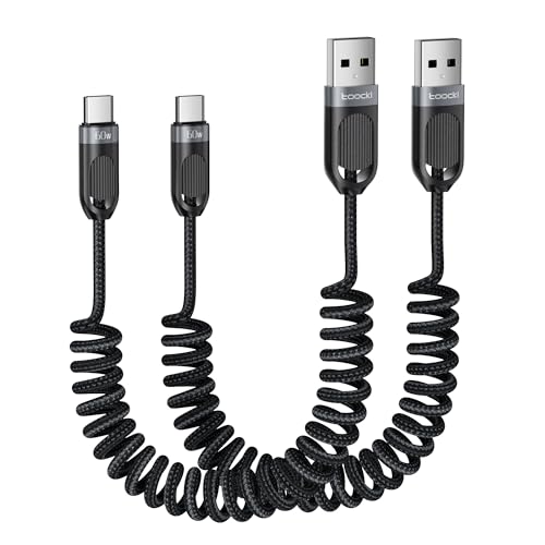 Podwójny zestaw zwijanego kabla USB-A do USB-C z plecionką nylonową – szybkie ładowanie Type-C, kompatybilny z Samsung Galaxy S20/S10/S9/S8+, seria Note 10/9/8 i uniwersalne urządzenia USB-C (1,5 m)