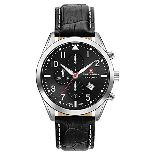 Swiss Military Hanowa Men's 43mm Black Leather Band Steel Case Swiss Quartz Watch 06-4316.04.007