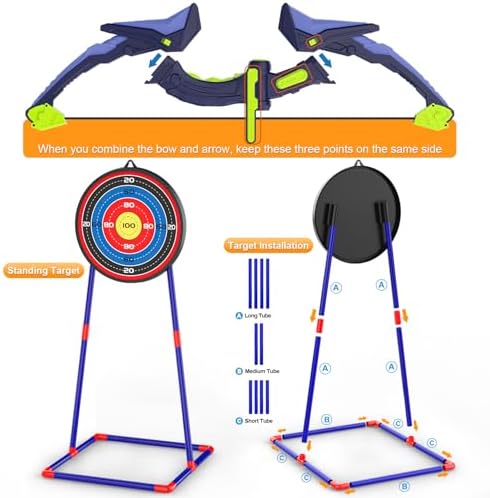 2 Pack Bow and Arrow Set for Kids, Light Up Archery Set with 14 Suction Cup Arrows, Archery Targets Outdoor Games for Kids Ages 4-8 8-12, Birthday Gifts Toys for 5 6 7 8 9 10 11 12 Year Old Boys Girls - 4