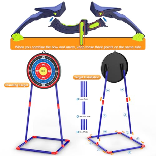 2 Pack Bow and Arrow Set for Kids, Light Up Archery Set with 14 Suction Cup Arrows, Archery Targets Outdoor Games for Kids Ages 4-8 8-12, Birthday Gifts Toys for 5 6 7 8 9 10 11 12 Year Old Boys Girls - Image 6