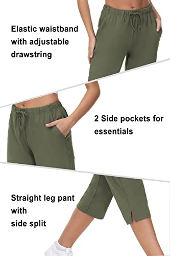 Women's Cropped Capri Pant Pull On Workout Drawstring Summer Capri Pants With Pockets Ladies Lightweight Yoga Capri/Ankle Pant (Army Green, M) #TOP4