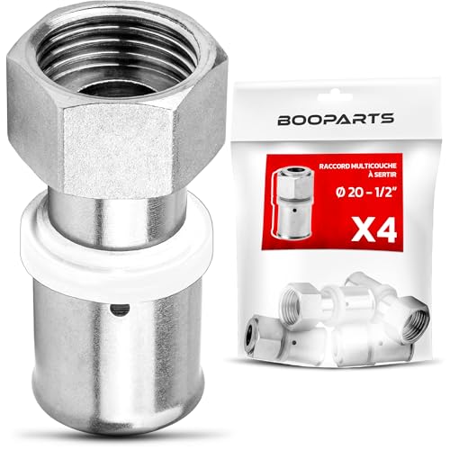 BOOPARTS – 4 Pièces – Raccord Multicouche Tournant à Sertir Ø20–F1/2 (15/21) | Union Femelle Contour TH | Raccord Plomberie Étanche et Durable pour Tuyaux Multicouches PEX PER Composites