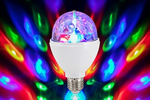 Briloner Lights 0528-003 LED party light, disco lighting effects, self-rotating, color changing, bulb, 3 W, for all lamps with E27 socket, plastic, 7.3 x 12.9 cm, white