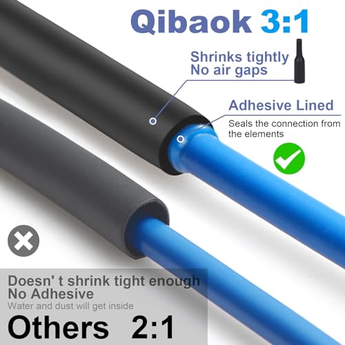 Qibaok Heat Shrink Tubing - 3:1 Ratio Adhesive Lined - Marine Grade Shrink Wrap Tubing - Industrial Heat Shrink Tube Electrical- 1/8\" Black - 50 Feet Roll