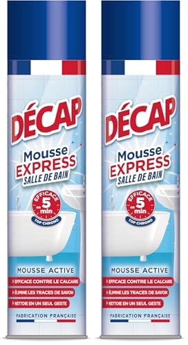 Décap | Mousse express Salle de Bain | Baignoire, Douche, Lavabo, Robinetterie, Carrelage | Action rapide en 5 minutes | Efficace contre le calcaire | Fabriqué en France | Aérosol 600mL (Lot de 2)