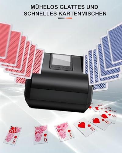 OBLITZON Automatischer Kartenmischer Elektrisch Kartenmischmaschine - 2000mAh USB-C Wiederaufladbar für 1-2 Decks | Geräuscharm mit Auto/Manuell Modus | Phase 10, Poker, UNO, Blackjack Kompatibilität
