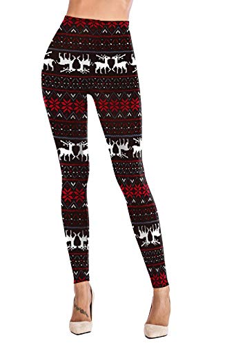 Womens Ultra Soft Brushed Christmas Leggings Reindeer Snowflake Print Black Xl #TOP2