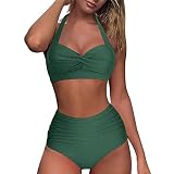 Bikini Set Damen IFOUNDYOU 2022 Sommer Bademode Damen Push Up Neckholder Badeanzug Große Größen Sexy Bikini Oberteil Streifen Drucken Bunt Bikinihose High Waist Geteilter Frauen Badeanzug Zweiteilige
