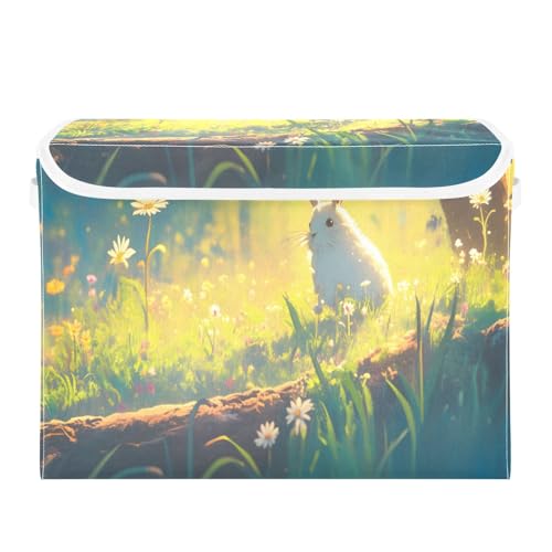 senya Large Storage Bins with Linen Easter Rabbit Collapsible Foldable Storage Cubes Fabric Closet Organizer Containers box with Flip-Top Lid for Home Bedroom Office 16.7 x 12.6 x 11.8in