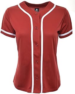 YoungLA Women Baseball Jersey Plain Button Down Shirt Tee 420 Red Large