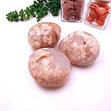 Shelf & Stone - Flower Agate Palm Stone, Cherry Blossom Agate. Tumbled All Natural Palm Stone for Stability and Self-Reliance. Natural Plume Agate from Madagascar. Approx. 2