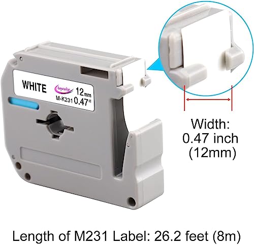 Anycolor 6-Pack Compatible With M-K231 Brother Label Tape Replacement For P Touch M Tape M231 M-231 Mk231 M-K231S 12Mm 0.47 White Tape Work For Pt-M95 Pt-90 Pt70Bm Pt-45M 65 Label Maker Tape #TOP3