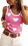 Tankaneo Womens V Neck Valentines Tank Tops 2026 Heart Printed Sleeveless Ribbed Knit Shirts Summer Casual Sweater Vest