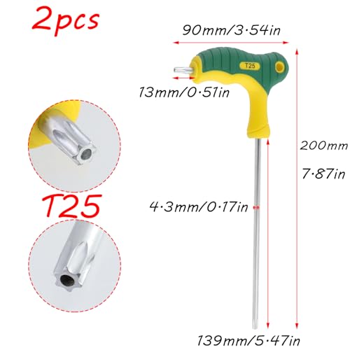 Image of Antrader T25 Torx Wrench,Anti Tamper Proof Hex Key,Chrome Vanadium Steel T-Handle Dual End Long Arm Screwdriver 2pcs,Two-tone