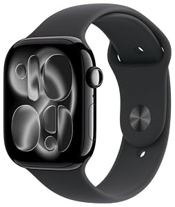 Apple Watch Series 11 GPS 42 mm Smartwatch mit tiefschwarzem Aluminiumgehäuse mit schwarzem Sportband S/M, Schlafpunkt, Fitness-Tracker, Gesundheitsüberwachung, Always-On-Display, wasserabweisend