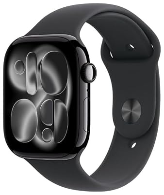 Apple Orologio Serie 11 GPS 42mm Smartwatch con Cassa in Alluminio Nero Jet con Cinturino Sportivo Nero S/M. Punteggio del sonno, Fitness Tracker, Monitoraggio Salute, Display Sempre Attivo
