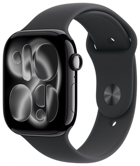 Apple Watch Series 11 - 46mm Jet Black Aluminum Case GPS Smart Watch with S/M Black Sport Strap Sleep Score Fitness Tracker Health Monitoring Display