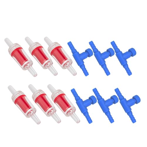 12Pcs Aquarium Pump Protectors, 4mm Aquarium Air Pump Accessories, Fish Tank Accessories for Air Pump Line, One Way Non-Return Check Valve Aquarium Air Pump Accessories (6 Check valves+6 Control)