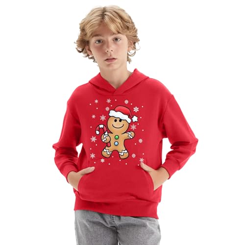Image of NetSetUK Christmas Boys Girls Hoodie Jacket Unisex Kids Santa Print Warm Hooded Pullover Sweatshirt Tops Xmas Gift For Childrens Age 7-12 Years