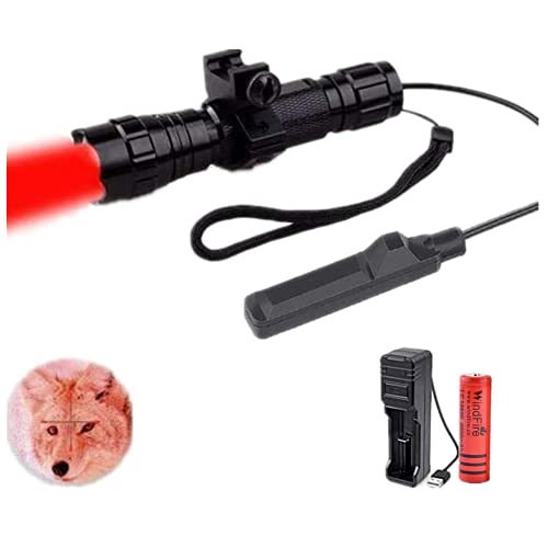 WindFire Super Bright RED Light LED Coyote Hog Hunting Light Lamp Tactical Flashlight Torch with Pressure Switch and Rail Rifle Mount for Picatinny for Outdoor Hunting Coyote Hog