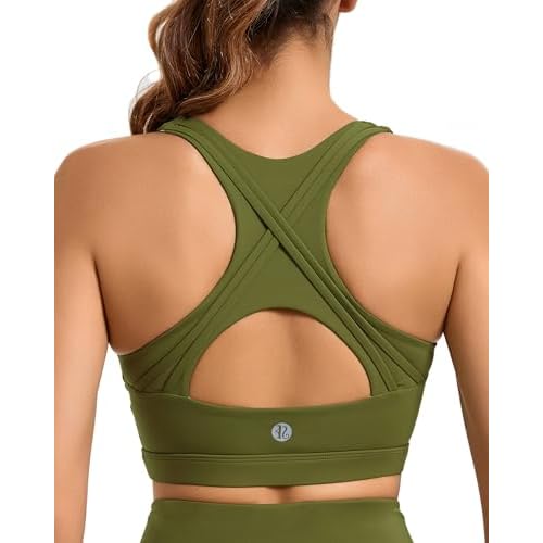 RUNNING GIRL High Impact Sports Bras for Women High Support Women’s Sports Bra Racerback Workout Running Bra Olive Green Small