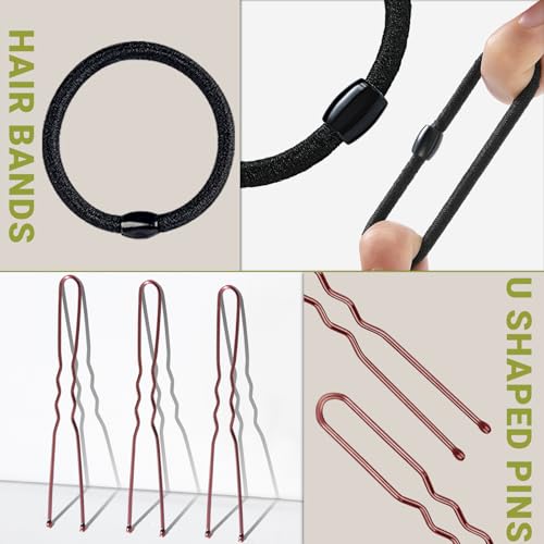 TsMADDTs Hair Bun Maker Set with 8PCS Donut Buns for Women, 10 Invisible Hair Nets, 40 U Shaped Bobby Pins, 5 Elastic Ties for Girl\'s Dance, Light Brown