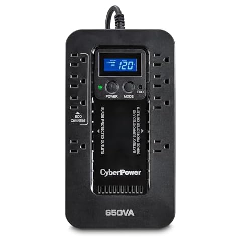 CyberPower EC650LCD Ecologic Battery Backup & Surge Protector UPS System, 650VA/390W, 8 Outlets, ECO Mode, Compact Uninterruptible Power Supply Cover