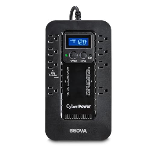 CyberPower EC650LCD Ecologic UPS Battery Backup and Surge Protector | 650VA/390W, 8 Outlets, ECO Mode, Compact, UL Certified