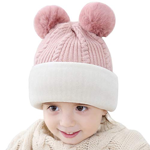 Baby Boys Girls Winter Hats Warm Cozy Knitted Scarf Earflap Beanie Fleece Lining Caps (Bear-Pink), 1-5 Years2
