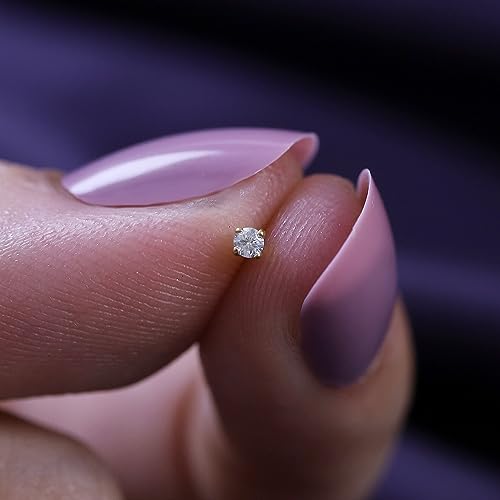 Natural Diamond SINGLE Mini Stud Screw Back Earring in 14k Solid White Gold | Cartilage Diamond Stud Earrings | 1 Piece (0.02ct) | Very Small