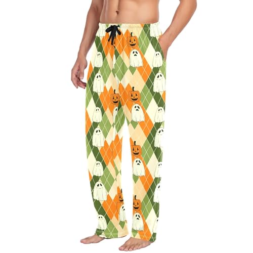 Pumpkins Spirits Scene Men's Cotton Pajama Pants with Pockets and Drawstring Comfortable and Stylish,S4