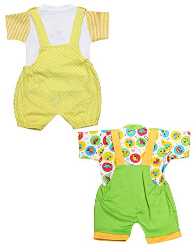 Image of babeezworld dungaree for Boys & Girls casual printed pure cotton-Pack of 2 (9101990001210; Multi Colour)