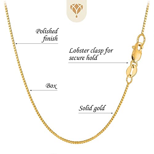 The Diamond Deal 14K REAL Yellow or White SOLID Gold 0.70mm Thick Shiny Classic Box Chain with Lobster-Claw Clasp (16", 18", 20" or 24 inch)2