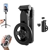 4-in-1 Multifunctional 360° Rotation Magnetic Selfie Stick, Phone Stand with Wireless Remote for iPhone & Android, Phone Tripod for Home, Travel, Vlogging & Video Recording (Black)