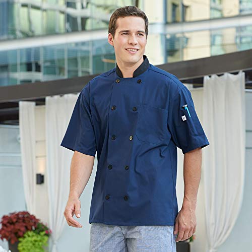 Uncommon Threads Unisex Havana Chef Coat Ss Mesh Blk Trm, Eggplant, Small - Thumbnail 4