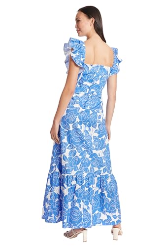 Image of London Times Women's Square Neck Maxi Dress for Women with Ruffle Detail | Summer Dresses for Women