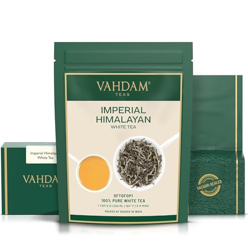 Image of VAHDAM, Imperial White Tea Leaves From Himalayas (25 Cups /1.76oz) High Elevation Grown, White Tea Loose Leaf Tea | Pure Unblended Loose Leaf Tea | Vacuum Sealed (Pack of 3)